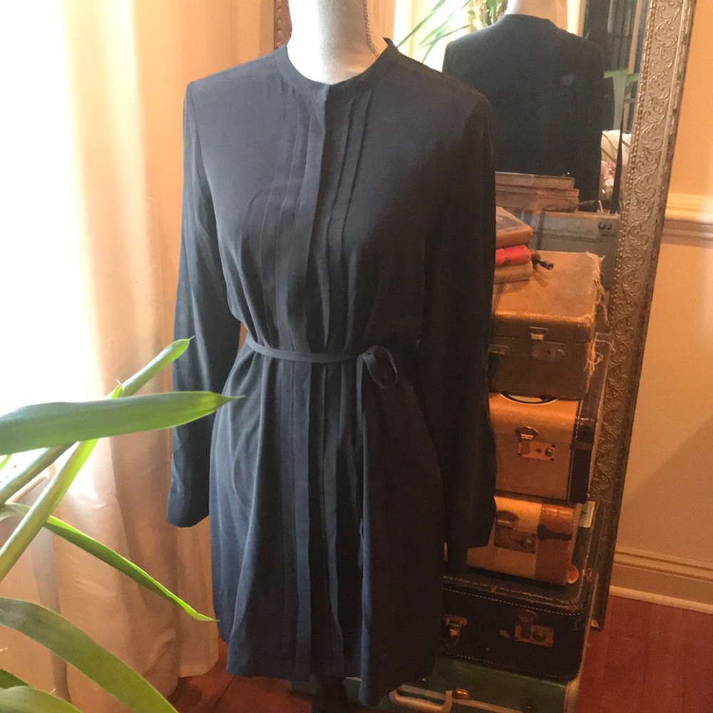 Black silk button up dress